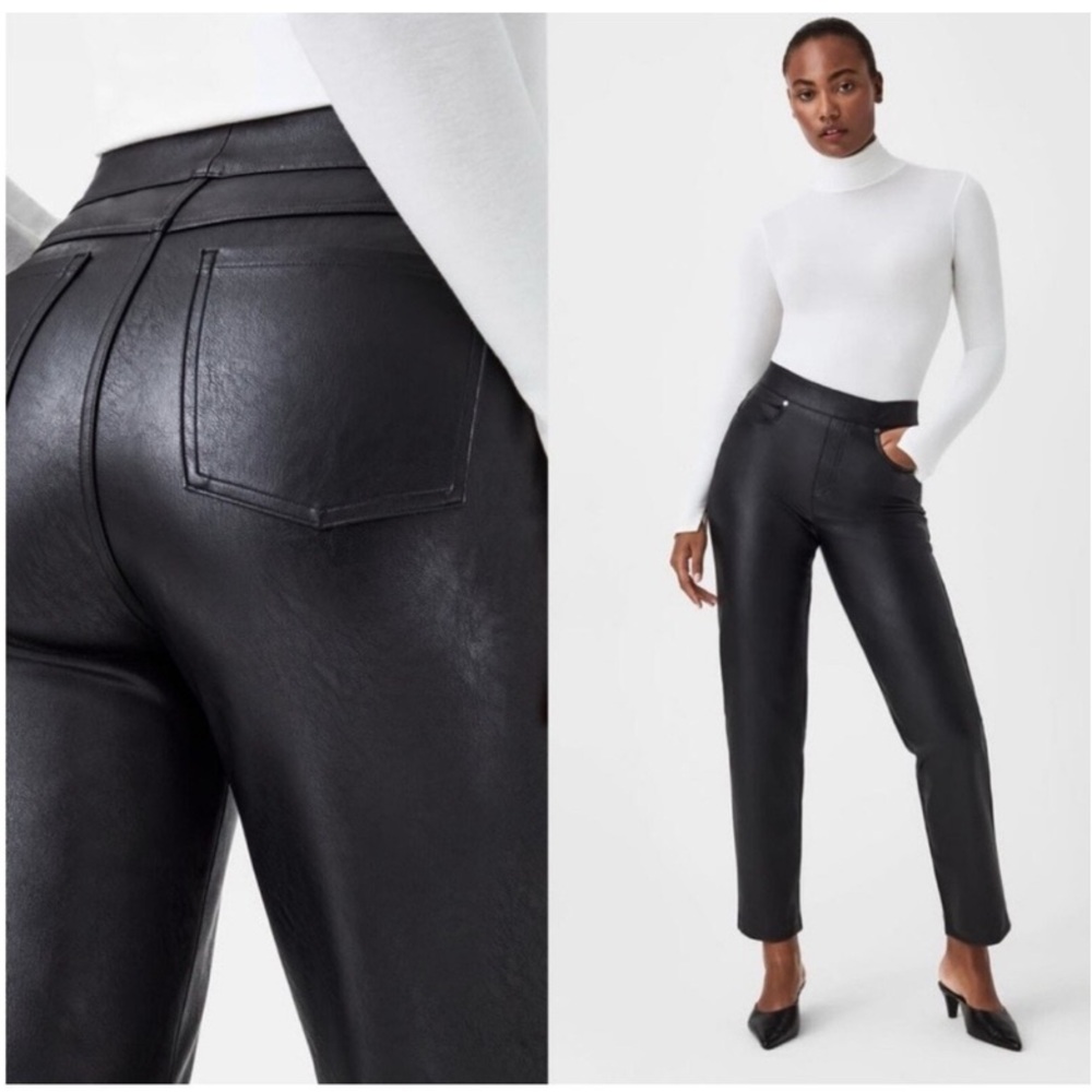 SPANX Black Faux-Leather Bootcut Flare Pants